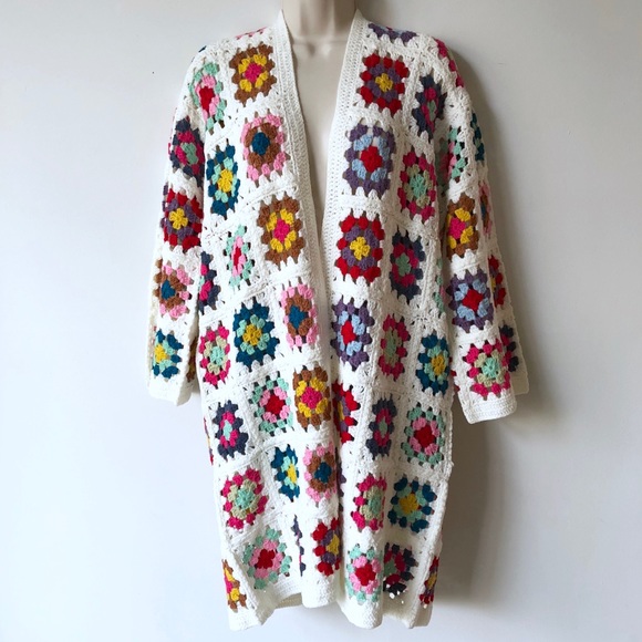 LAST ONE! Ivory Multicolor Boho Crochet Cardigan - Picture 3 of 4